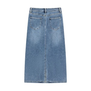 Nouvelle jupe en jean fendue taille haute pour femmes, coupe trapèze mi-longue, ajustée - Product Image 2