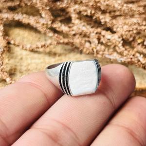 Geometric Signet <b>ring</b> 925 sterling <b>silver</b> <b>ring</b> Square Pinky <b>ring</b> for <b>men</b> - Product Image 4