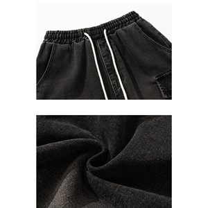 Pantalones Cortos Cargo para Hombre, Cintura Elástica, Estilo Bermuda de Mezclilla Lavada, Color Sólido Informal, Diseño con Bolsillos, Tela de Algodón Transpirable - Product Image 6