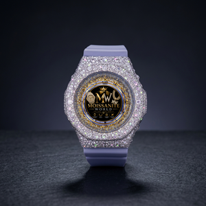 Montre Moissanite World Luxury Antique Coin Iced Quartz 40mm Boîtier Rond Bracelet 20mm Bracelet en Silicone Violet Unisexe - Product Image 1