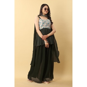 PARTY WEAR GEORGETTE BORDADO SECUENCIA TRABAJO TOP SHARARA CON DUPATTA MEHENDI - Product Image 1