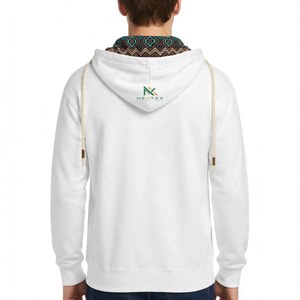 <b>Men</b> <b>White</b> Cotton Fleece <b>Hoodie</b> Contrast Ethnic Diamond Geometric Pattern Print Hood Pocket Casual Winter Streetwear Tops Apparel - Product Image 2