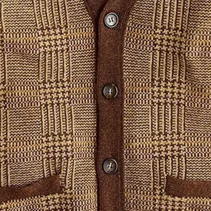 Cardigan décontracté beige en maille torsadée épaisse, col en V, personnalisé, uni, avec poches, anti-plis, respirant, doublure en laine/acrylique - Product Image 5