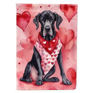 Drapeau de jardin multicolore Great Dane My Valentine Boîte aux lettres Bannière décorative de jardin pour patio Oeuvre d'art pour parterres de fleurs et tailles de pelouse - Product Image 1