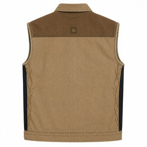 <b>Utility</b> Pocket Zip Front Denim Jacket Custom Men's Beige Workwear <b>Vest</b> Premium Contrast Patch Sleeveless Apparel - Product Image 3