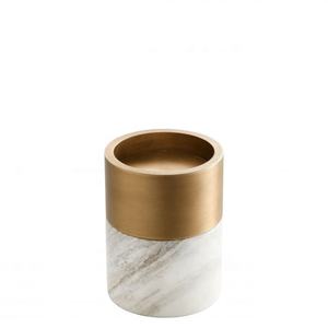 Set of 3 White & Gold Pillar <b>Candle</b> <b>Holder</b> Made of White <b>Marble</b> and Brass for Home and Wedding Tabletop Decoration - Product Image 2