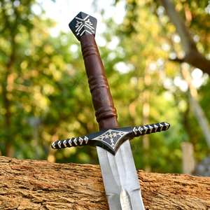 Espada Medieval de Fantasía, Hoja de Acero Inoxidable, Mango de Madera Envuelto en Cuero, Cuchillo Vikingo para Camping, Funda Decorativa, Regalo OEM - Product Image 1