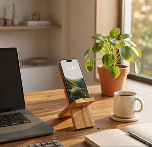 Support de téléphone en bois, support de bureau moderne, artisanat naturel fait main, décoration d'intérieur, matériau durable à bas prix - Product Image 6