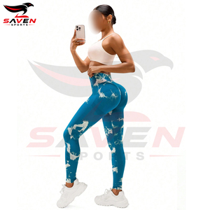 Custom Made Good Supplier OEM ODM Service Blue White Print Latest Design Highest Quality Women Leggings For Wholesale Price - Product Image 3