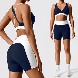 Conjunto Deportivo de Top Deportivo y Leggings Ajustados de Lona Sólida para Mujer, para Primavera/Verano, Running, Yoga, Fitness, Gimnasio - Product Image 2