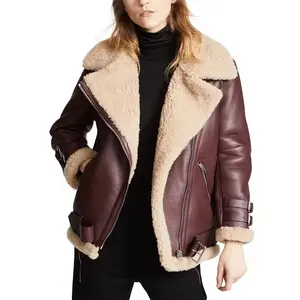 来样定做女式毛领羊皮轰炸机夹克定制印花最新设计透气女式夹克