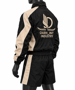 Ensemble de survêtement sportif OARH_INT INDUSTRY pour homme, noir et beige, avec broderies, short en polyester, idéal pour le printemps - Product Image 4