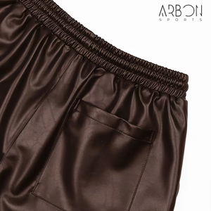 Pantalones Cortos Anchos de Cuero Sintético Marrón de Primera Calidad, Diseño Nuevo y Personalizado, para Hombre, Moda Urbana - Product Image 3