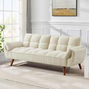 Sofá Nórdico de Lujo de Mediados de Siglo Personalizado con Paneles Laterales de Madera Maciza Minimalista - Product Image 1