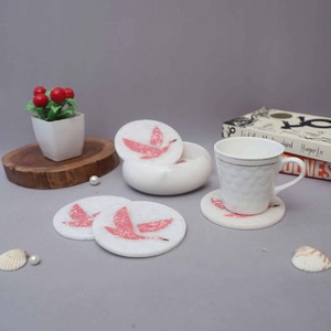 Ensemble de sous-verres ronds en marbre de bonne qualité avec motif d'oiseau rose, décoration de table pour tables basses, bureaux - Product Image 5