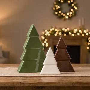 Handmade Collection Resin Christmas <b>Tree</b> Tabletop Decor Set Green White Brown Pine Cone Centerpiece Indoor Holiday Decoration - Product Image 1