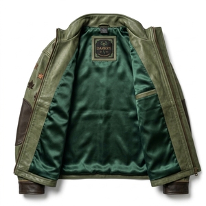 Green Forest Spirit Horned <b>Monster</b> Embroidered Leather Jacket Men Stand Collar Tactical Bomber Coat Pagan Streetwear Outerwear - Product Image 5