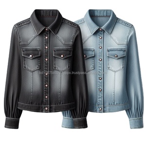 <b>Denim</b> Jeans Shirts for Girls, Washed <b>Denim</b> <b>Fabric</b>, Slim Fit Western Style Long Sleeve Custom Designed Shirts Made in Bangladesh - Product Image 5