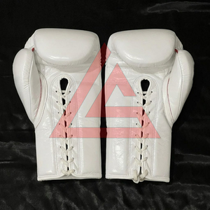 Custom Made <b>White</b> Fly Boxing Gloves MMA Gloves % Cowhide Leather Professional <b>Lace</b>-Up Closure - Product Image 5
