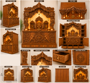Luxurious Hand-Carved Hari <b>Mandir</b> for Pooja Ghar Solid Teak Wood Home Pooja Room Temple Traditional Hindu Temple For Australia - Product Image 6