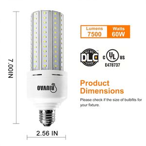Confezione da 2 Lampadine LED a Pannocchia di Mais da 600W Equivalenti, 7500 Lumen, 5000K Luce Bianca Fredda Diurna, Ampia Copertura, Attacco E26/E27 Medio - Product Image 4
