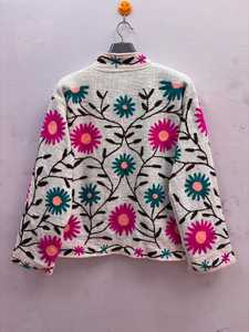 Chaqueta de Algodón Bordada Suzani Multicolor Hecha a Mano para Mujer, Diseño Floral Transpirable, Estilo Boho Chic Vintage Casual - Product Image 5