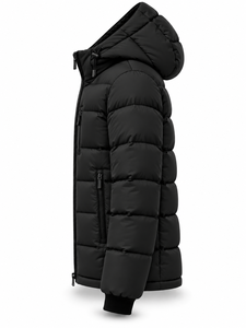 Chaqueta Acolchada con Capucha para Hombre, Negra, Cálida, Cortavientos, Informal, con Cierre Frontal, Relleno de Fibra de Poliéster Gruesa, Corte Regular - Product Image 3