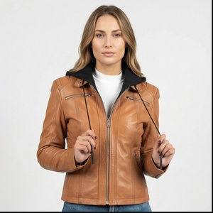 เสื้อมีฮู้ดผ้าเจอร์ซีย์ถอดได้หนังแกะออกแบบโลโก้ได้ตามต้องการเสื้อผ้าแนวสตรีทแฟชั่นออกแบบได้ตามต้องการสำหรับผู้หญิงในฤดูหนาว - Product Image 1