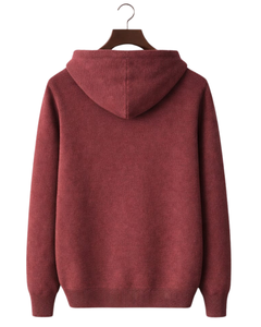 Sudadera con Capucha de Punto Rojo Ladrillo Personalizada para Hombre, con Tres Botones, Mezcla de Algodón Suave, Cálida, Informal, para Invierno, Estilo Urbano, Personalizada OEM - Product Image 5