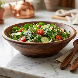 Bol à salade en bois artisanal avec cuillères de service, grand bol de service en bois rustique pour la cuisine et la salle à manger - Product Image 3