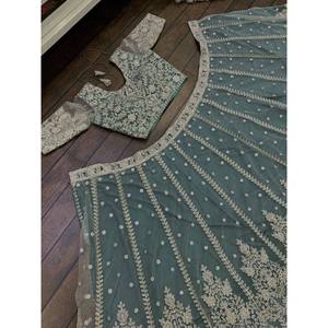 Alluring <b>Green</b> Sequins <b>Net</b> Lehenga Choli with Dupatta for Wedding - Product Image 4