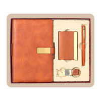 Set de Regalo Corporativo de Cuero PU Color Bronceado, Personalizado con Grabado en Relieve, Caja de Regalo con Color Personalizado