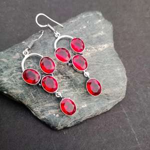 Boucles d'oreilles en grenat rouge, en argent Sterling 925, bijoux faits à la main, cadeau pour femmes, anniversaire, cristal Unique - Product Image 4
