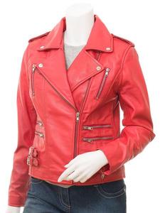 Red Genuine Leather <b>Biker</b> <b>Jacket</b> Women's Zipper Motor <b>Jacket</b> Windproof Breathable Winter Outerwear - Product Image 1