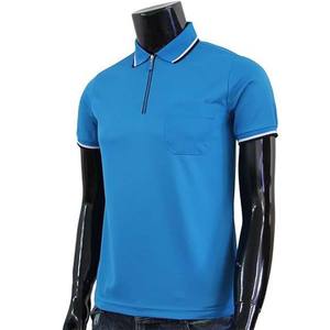 Polo à manches courtes bleu pour homme, couleur unie, design décontracté avec fermeture éclair, coupe classique, tissu piqué tricoté, style avec poche - Product Image 3