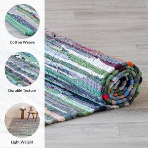 Alfombra de Tela Trenzada Chindi Multicolor 2026, Estilo Boho, Rústico, Tejida a Mano, Reversible, de Algodón Natural Reciclado - Product Image 1