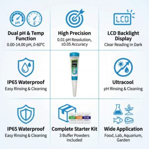 מד <span class=keywords><strong>pH</strong></span> דיגיטלי מקצועי למזון מוצק למחצה, בשר, גבינה ונוזלים, בודק דיוק לקוסמטיקה, מעבדה ואיכות מזון - Product Image 3