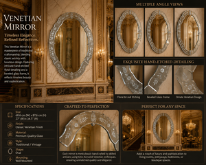 Espejo de Pared Redondo Ovalado Veneciano con Grabado Floral, Marco Biselado, Plata Antigua, Decorativo de Lujo, Hecho a Mano, para Decoración del Hogar - Product Image 3