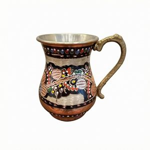 Tasse à café turque en cuivre émaillé faite à la main, multicolore, avec bord évasé, poignée métallique, tasse décorative - Product Image 1
