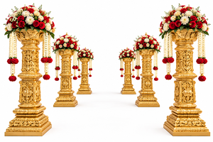 Exclusivo Mandap de Boda del Sur de la India, Diseño Tradicional con Pilares de Fibra Tallados, Mandap de Boda de Lujo en Dorado - Product Image 5