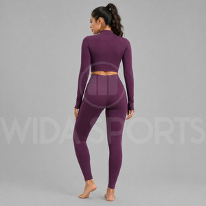 ชุดโยคะผู้หญิง Wida Sports รุ่นใหม่ล่าสุด เนื้อผ้าระบายอากาศดี กางเกงเลกกิ้งเอวสูง เสื้อครอปแขนยาว ไร้ตะเข็บ เหมาะสำหรับออกกำลังกายที่ยิมและฟิตเนส - Product Image 3