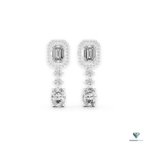 Boucles d'oreilles pendantes en or blanc 3,03 carats avec émeraude et diamant ovale cultivé en laboratoire, en or massif 18 carats - Product Image 1
