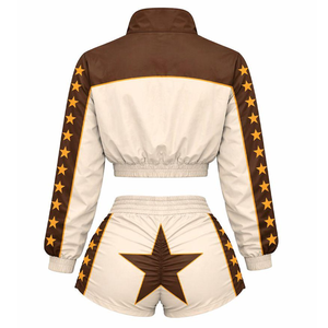 Conjunto Deportivo Corto para Mujer con Diseño de Rayas y Estrellas, Chaqueta con Cierre de Cremallera y Pantalones Cortos, Ropa Deportiva Informal para Primavera - Product Image 3