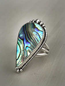 Handmade Bohemian Style 925 Sterling Silver Pear Shape <b>Abalone</b> <b>Shell</b> Ring for Women Fashion Jewelry for Wedding Parties Gifts - Product Image 3