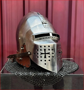 Casque en acier Bascinet avec coque en maille rivetée, casque de chevalier guerrier - Product Image 3