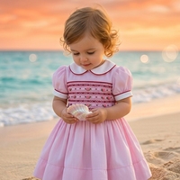 Vestido de Algodón para Niñas, Estilo Inglés, ODM OEM, Ecológico, Transpirable, Bonito, Satinado, Rosa, Sin Químicos, Hasta la Rodilla, con Vuelos
