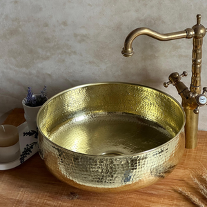 Évier de comptoir rond en laiton martelé, lavabo traditionnel en métal, durable, pour salle de bain domestique - Product Image 4