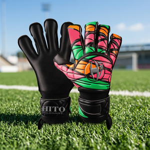 Custom Design Black German Embossed Latex Soccer Goalkeeper Gloves With 4mm Gweman Latex Strap Hybrid Cut - Product Image 3