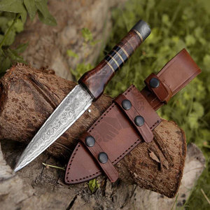 Couteau Damas artisanal de 10,5 pouces, 325 couches d'acier Damas, lame à double tranchant, manche en bois de rose et laiton, motif goutte de pluie - Product Image 1