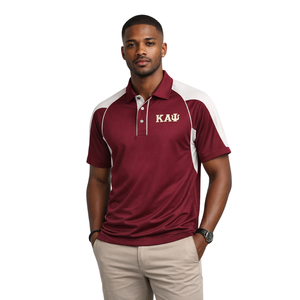 Polo DriFit con Lettere Greche Kappa Alpha Psi, Abbigliamento per Fraternità Greca in Rosso e Crema, Vestibilità Atletica e Comfort per Tutto il Giorno - Product Image 1